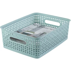 Realspace® Plastic Weave Bin, Medium Size, Blue