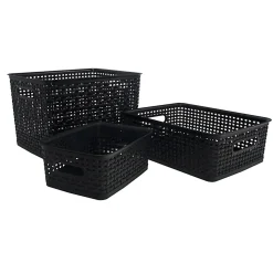 Realspace® Plastic Weave Bin, Medium Size, Black