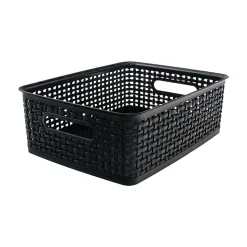 Realspace® Plastic Weave Bin, Medium Size, Black