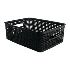 Realspace® Plastic Weave Bin, Medium Size, Black