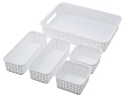 Realspace® Plastic Weave Bins, Assorted Sizes, White, Pack Of 5