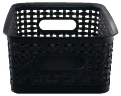 Realspace® Plastic Weave Bin, Small Size, 4" x 7 1/2" x 10", Black