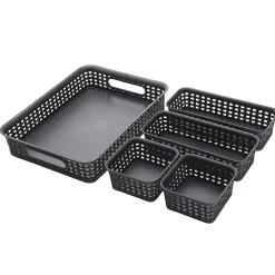 Realspace® Plastic Weave Bin Set, Assorted Sizes, Black, Pack Of 5