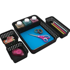 Realspace® Plastic Weave Bin Set, Assorted Sizes, Black, Pack Of 5