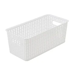 Realspace® Plastic Weave Bookshelf Bin, Small Size, White