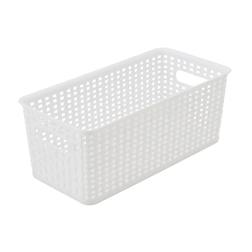 Realspace® Plastic Weave Bookshelf Bin, Small Size, White