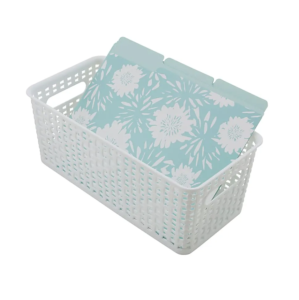 Realspace® Plastic Weave Bookshelf Bin, Small Size, White
