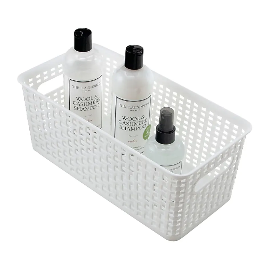 Realspace® Plastic Weave Bookshelf Bin, Small Size, White