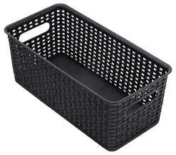 Realspace® Plastic Weave Bookshelf Bin, Small Size, Black