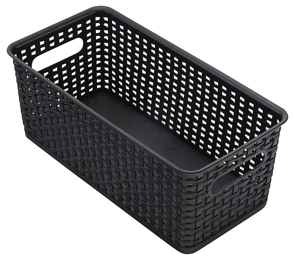 Realspace® Plastic Weave Bookshelf Bin, Small Size, Black