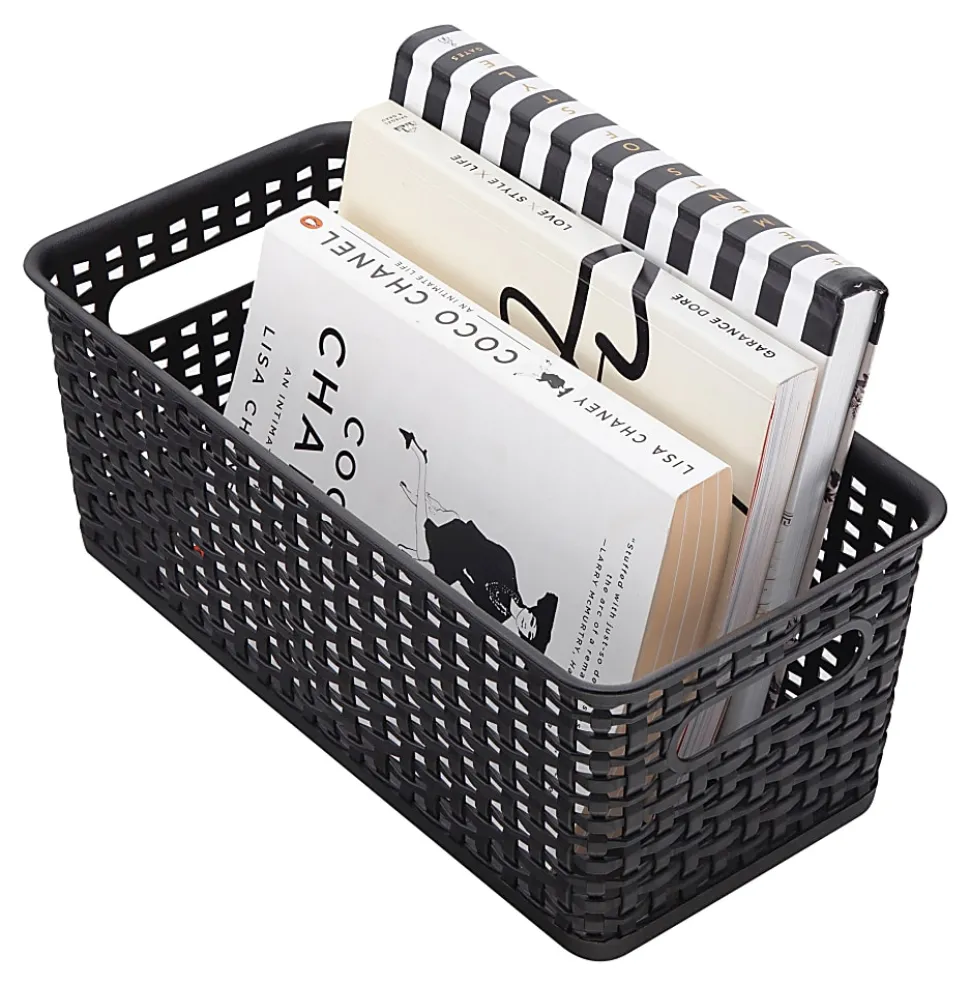 Realspace® Plastic Weave Bookshelf Bin, Small Size, Black
