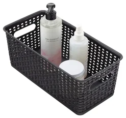 Realspace® Plastic Weave Bookshelf Bin, Small Size, Black