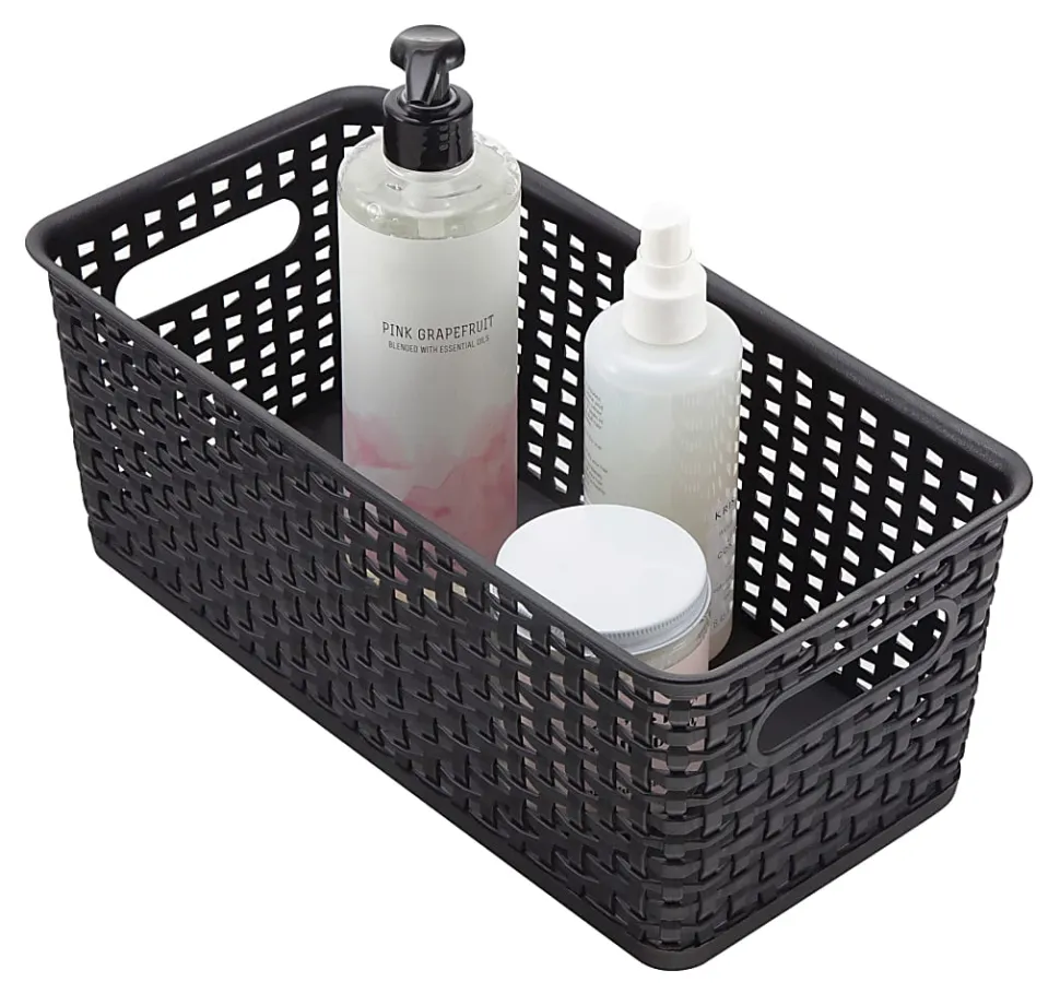 Realspace® Plastic Weave Bookshelf Bin, Small Size, Black