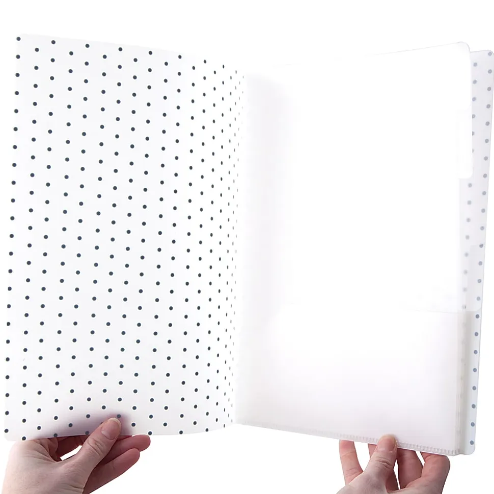 Realspace™ Poly Expanding File Folder, 8-Pocket, Letter Size, 4" Expansion, White/Black Dots