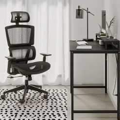 Realspace® Rezio 47” Computer Desk with Hutch and Integrated Power, Black, BIFMA Compliant