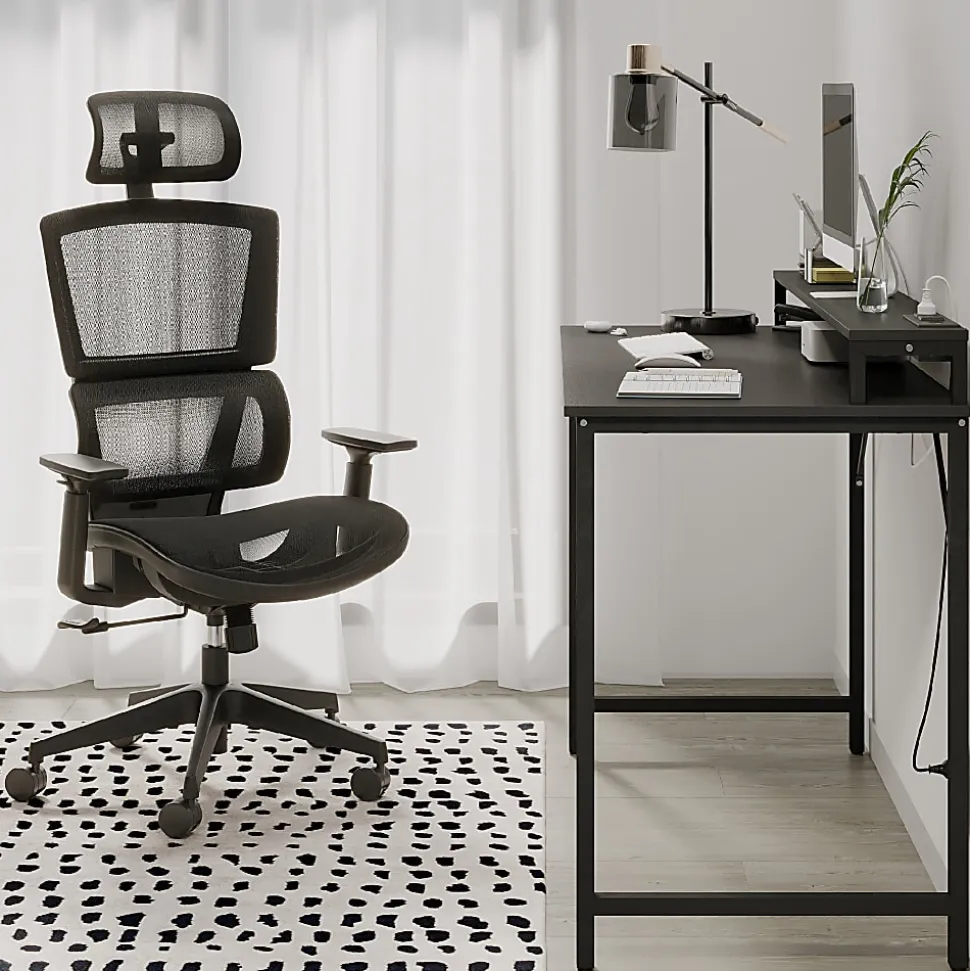 Realspace® Rezio 47” Computer Desk with Hutch and Integrated Power, Black, BIFMA Compliant