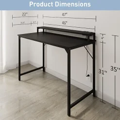 Realspace® Rezio 47” Computer Desk with Hutch and Integrated Power, Black, BIFMA Compliant