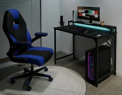 Realspace® Rezio 47” Computer Desk with Hutch and Integrated Power, Black, BIFMA Compliant