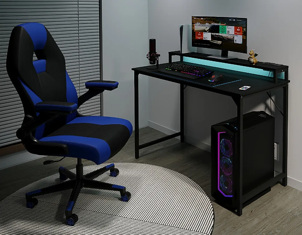 Realspace® Rezio 47” Computer Desk with Hutch and Integrated Power, Black, BIFMA Compliant
