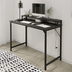 Realspace® Rezio 47” Computer Desk with Hutch and Integrated Power, Black, BIFMA Compliant