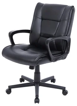 Realspace® Rezzi Vegan Leather Mid-Back Manager Office Chair, Black
