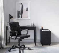 Realspace® Rezzi Vegan Leather Mid-Back Manager Office Chair, Black