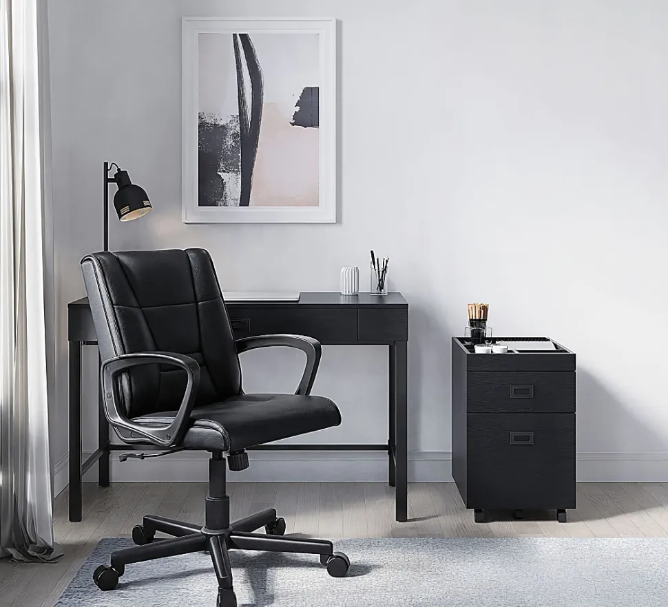 Realspace® Rezzi Vegan Leather Mid-Back Manager Office Chair, Black