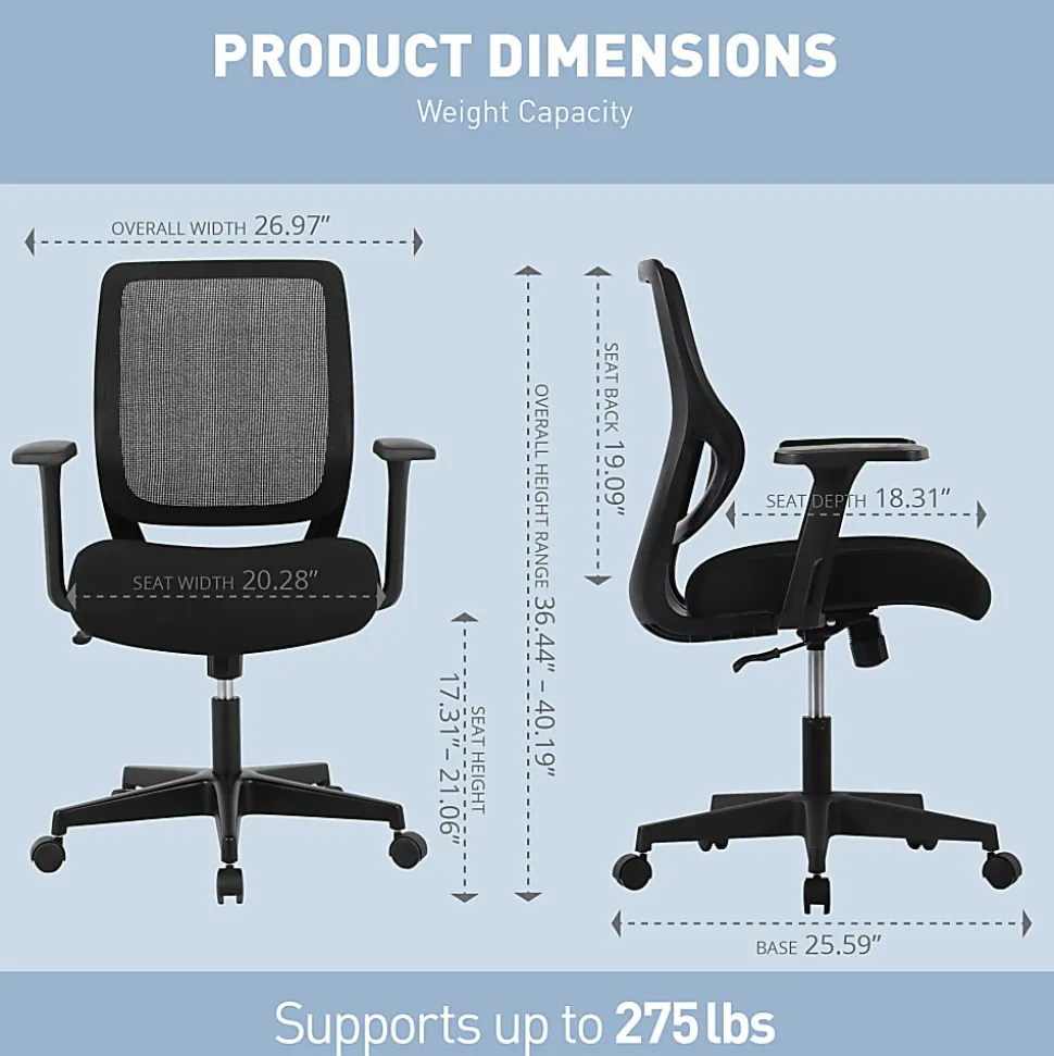 Realspace® Sensi Mesh/Fabric Low-Back Task Office Chair, Black, BIFMA Compliant
