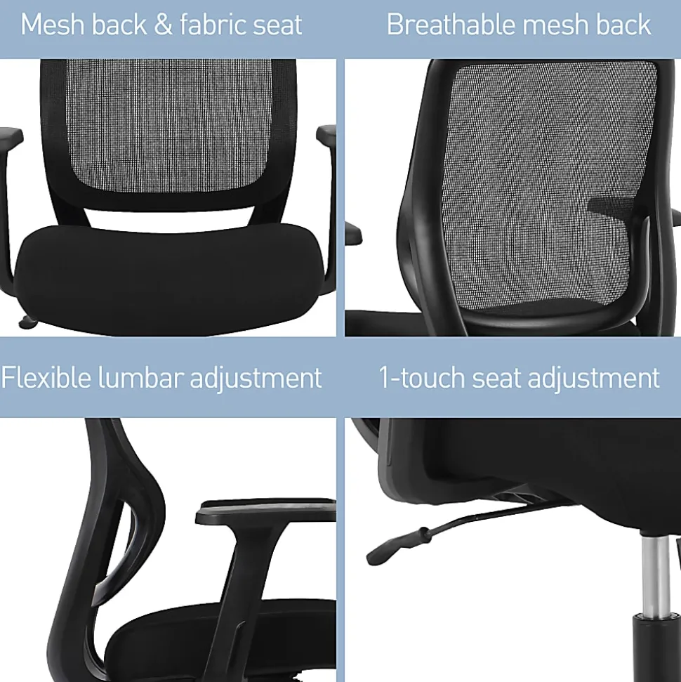 Realspace® Sensi Mesh/Fabric Low-Back Task Office Chair, Black, BIFMA Compliant