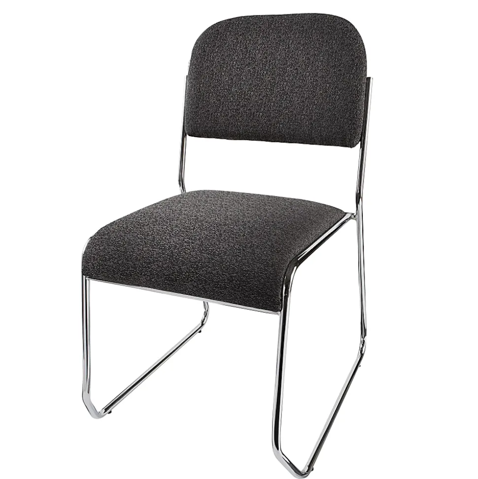 Realspace® Sled-Base Padded Fabric Seat, Fabric Back Stacking Chair 22" Seat Width, Black Seat/Chrome Frame, Quantity: 1