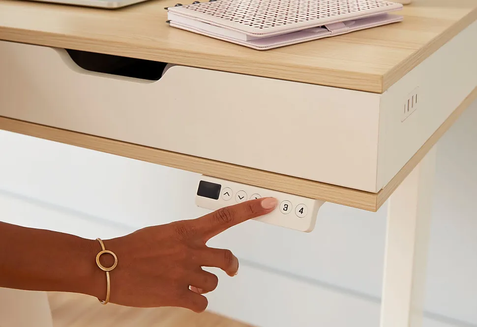 Realspace® Smart Electric 48"W Height-Adjustable Standing Desk, White/Natural