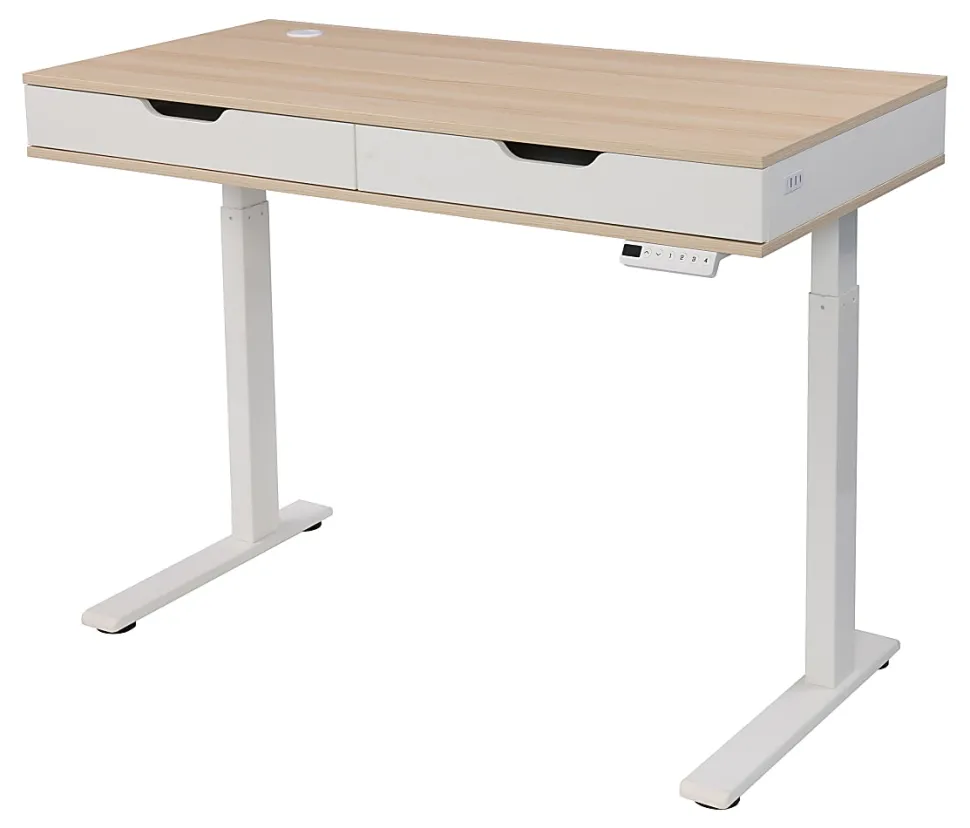 Realspace® Smart Electric 48"W Height-Adjustable Standing Desk, White/Natural