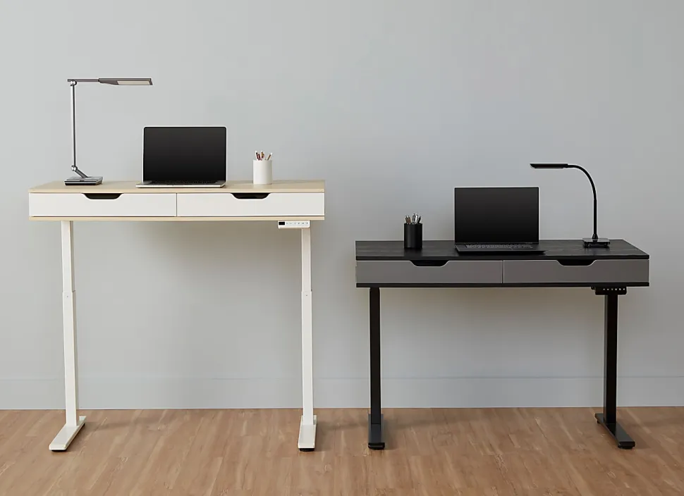 Realspace® Smart Electric 48"W Height-Adjustable Standing Desk, White/Natural