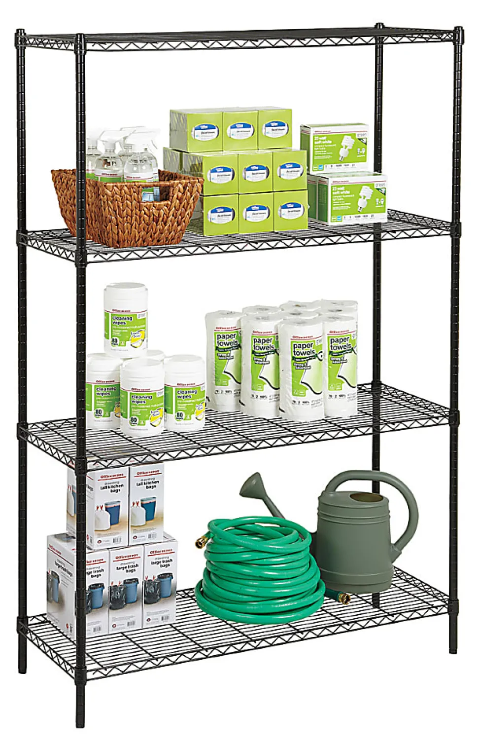 Realspace® Steel Wire Shelving, 4-Shelves, 72"H x 48"W x 18"D, Black