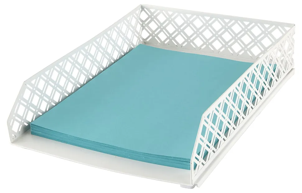 Realspace® Streya Cut-Metal Letter Tray, 2-5/8"H x 9-1/2"W x 13-1/2"D, White