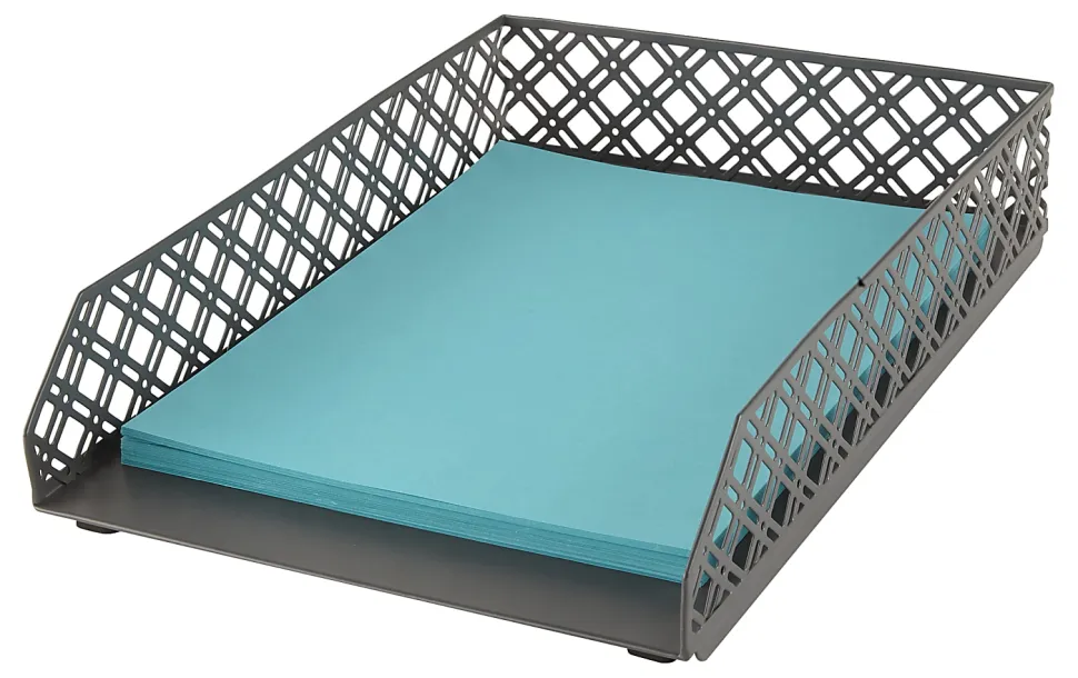 Realspace® Streya Cut-Metal Letter Tray, 2-5/8"H x 9-1/2"W x 13-1/2"D, Gray