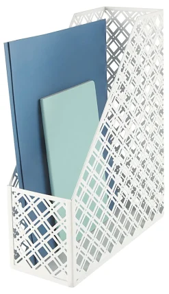 Realspace® Streya Cut-Metal Magazine File Holder, 12"H x 4"W x 9-7/8"D, White