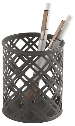 Realspace® Streya Cut-Metal Pen Cup, 4"H x 3-1/4"W x 3-1/4"D, Gray