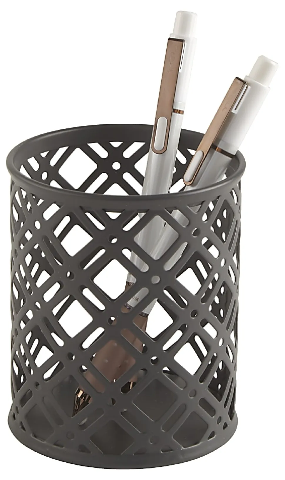 Realspace® Streya Cut-Metal Pen Cup, 4"H x 3-1/4"W x 3-1/4"D, Gray