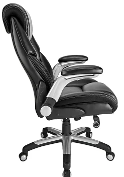 Realspace® Torval Big & Tall Bonded Leather High-Back Computer Office Chair, Black/Silver, BIFMA Compliant