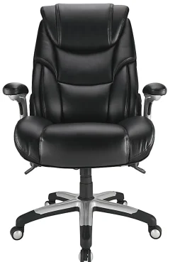 Realspace® Torval Big & Tall Bonded Leather High-Back Computer Office Chair, Black/Silver, BIFMA Compliant