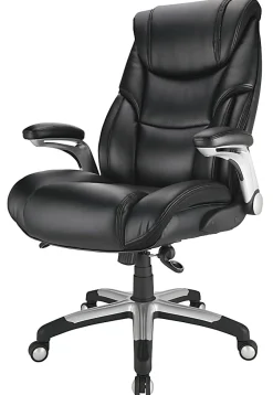 Realspace® Torval Big & Tall Bonded Leather High-Back Computer Office Chair, Black/Silver, BIFMA Compliant