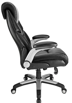 Realspace® Torval Big & Tall Bonded Leather High-Back Computer Office Chair, Black/Silver, BIFMA Compliant