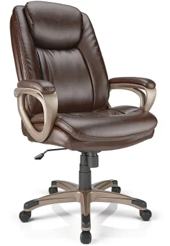 Realspace® Treswell Bonded Leather High-Back Executive Office Chair, Brown/Champagne, BIFMA Compliant