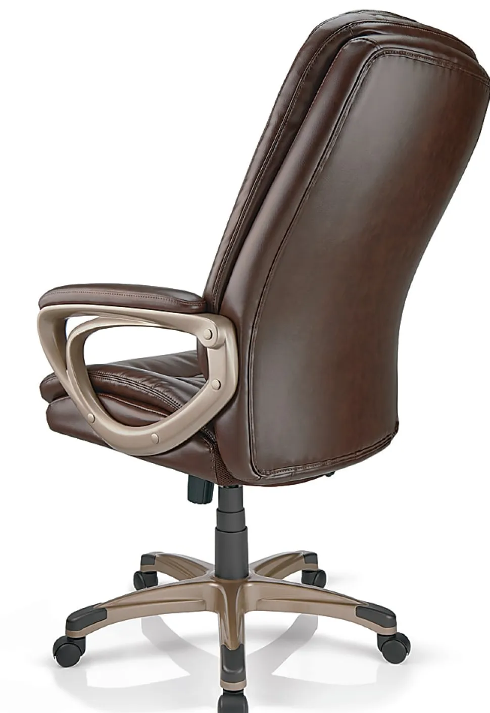 Realspace® Treswell Bonded Leather High-Back Executive Office Chair, Brown/Champagne, BIFMA Compliant