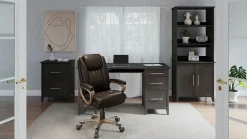 Realspace® Treswell Bonded Leather High-Back Executive Office Chair, Brown/Champagne, BIFMA Compliant