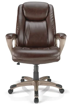 Realspace® Treswell Bonded Leather High-Back Executive Office Chair, Brown/Champagne, BIFMA Compliant