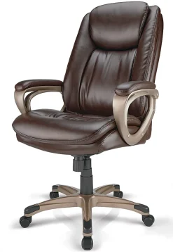 Realspace® Treswell Bonded Leather High-Back Executive Office Chair, Brown/Champagne, BIFMA Compliant
