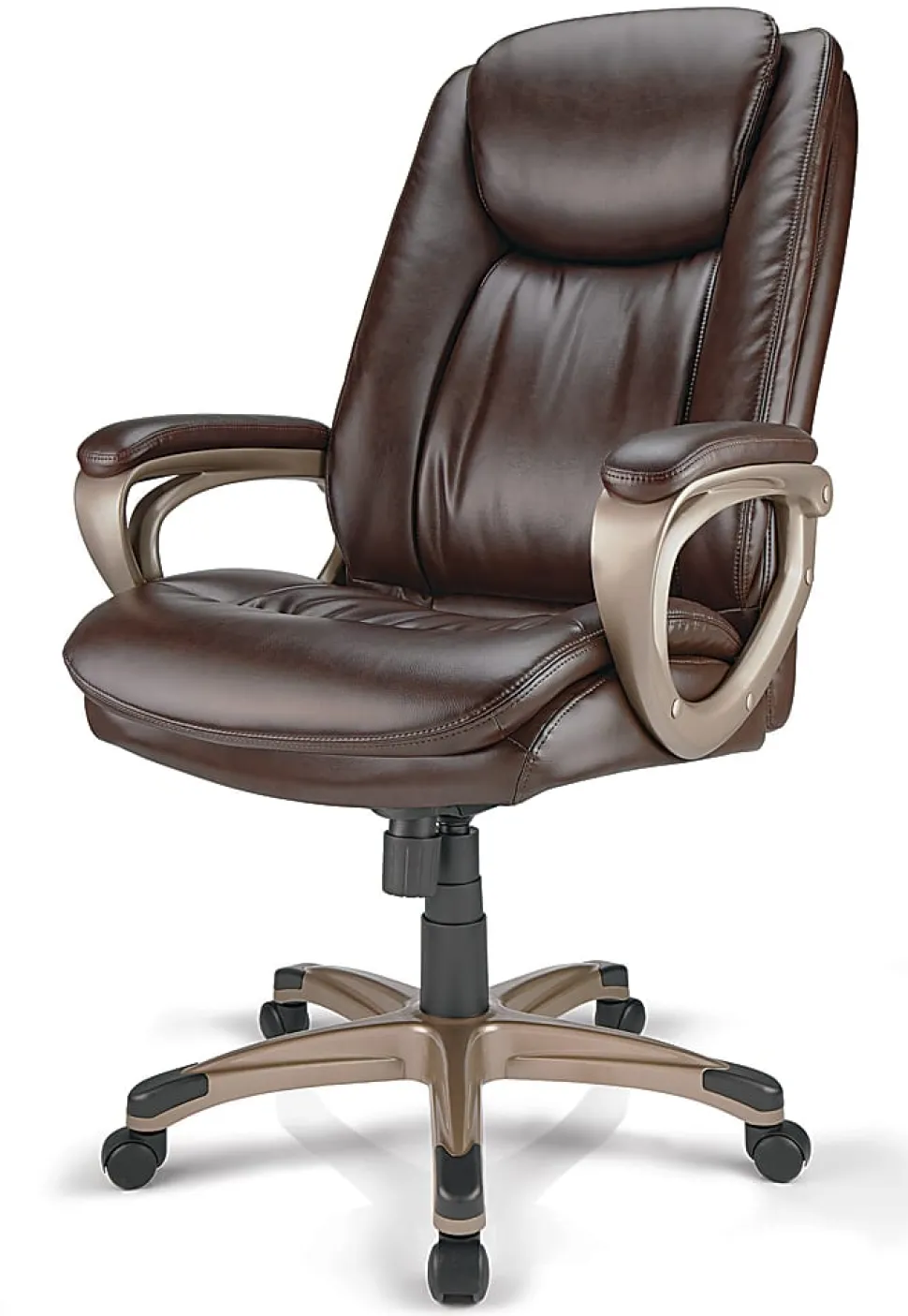 Realspace® Treswell Bonded Leather High-Back Executive Office Chair, Brown/Champagne, BIFMA Compliant