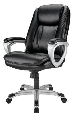 Realspace® Treswell Bonded Leather High-Back Executive Office Chair, Black/Silver, BIFMA Compliant
